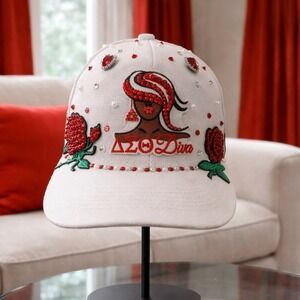 Delta Sigma Theta DST Diva Rhinestone Pearl Baseball Cap White Red 1913 Sorority